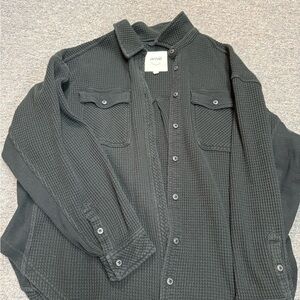 Aerie Black Waffle Knit Button-Up Shirt